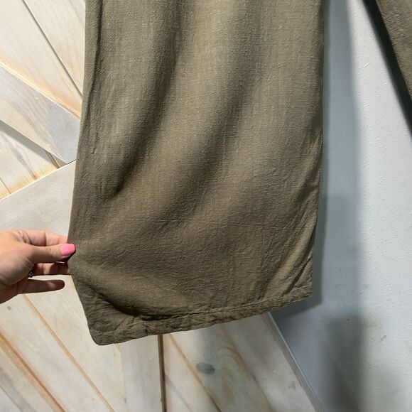 Womens Pants Large Pockets Stretch Boho Wide Leg Linen Blend Lagenlook Neutral - Picture 7 of 12